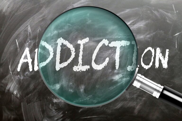 'Addiction' written on a blackboard