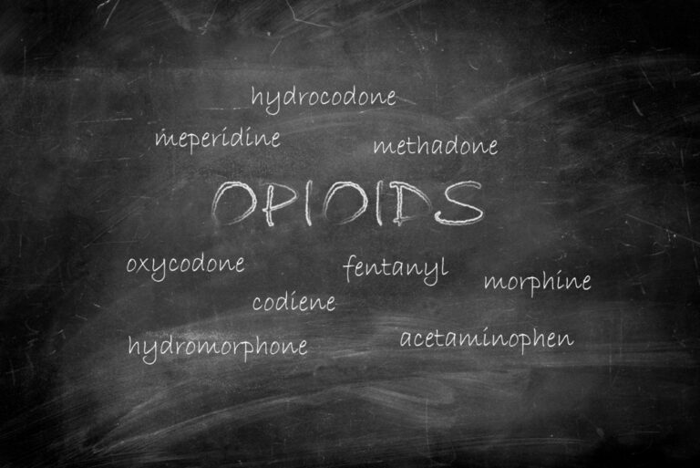 Opioids listed on a blackboard