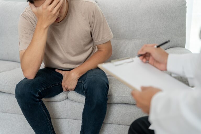 A man seeing a doctor due to ketamine bladder