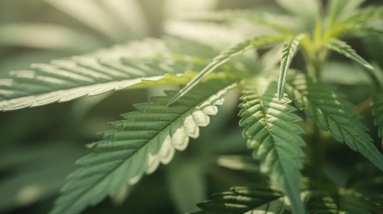 Cannabis leaf on plant