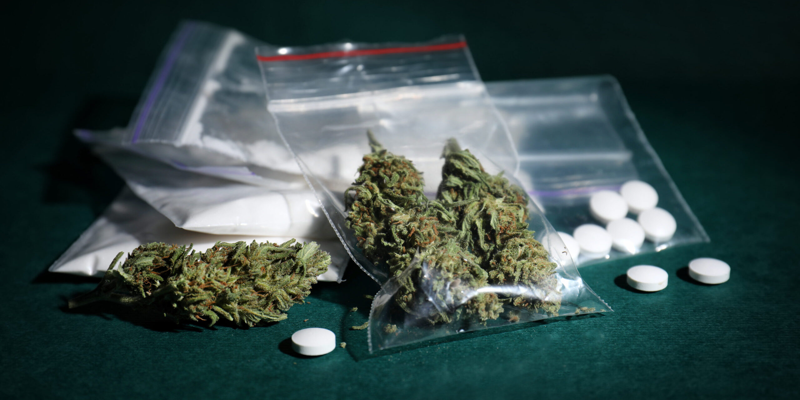 Cocaine,,Dried,Hemp,And,Ecstasy,On,Color,Background Top 3 most used drugs