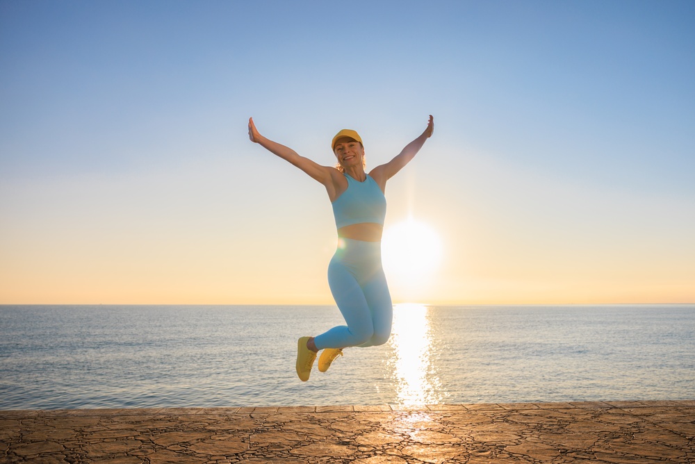 Jumping for joy after overcoming addiction